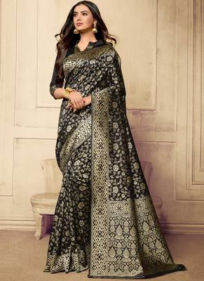 black woven art silk saree with blouse 1