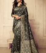 black woven art silk saree with blouse