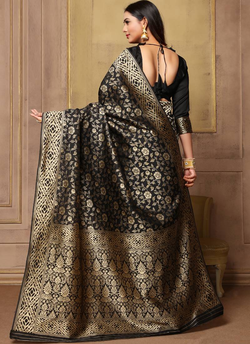 black woven art silk saree with blouse