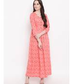 peach printed cotton stitched kurti