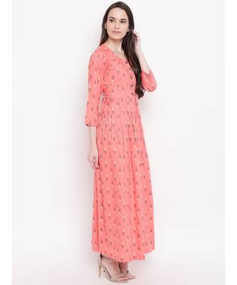 peach printed cotton stitched kurti 4