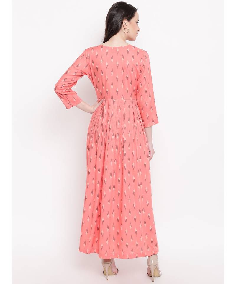 peach printed cotton stitched kurti