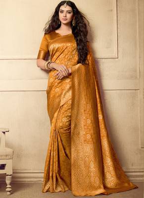 Mustard Woven Art Silk Saree With Blouse 1