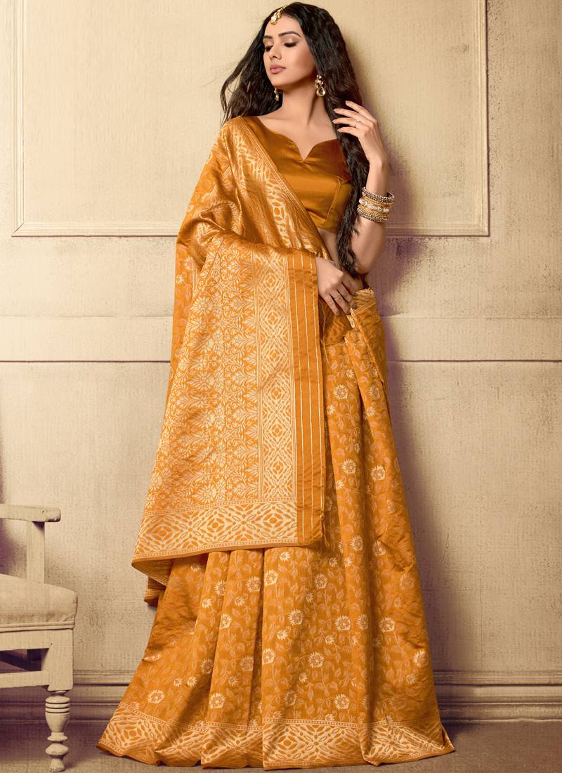 Mustard Woven Art Silk Saree With Blouse
