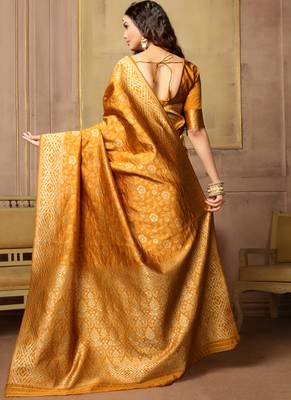Mustard Woven Art Silk Saree With Blouse 3