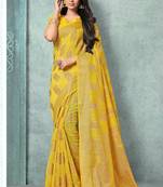 yellow woven linen saree with blouse