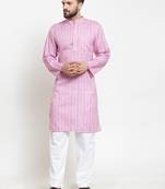 Pink Plain Blended Cotton Kurta Pajama