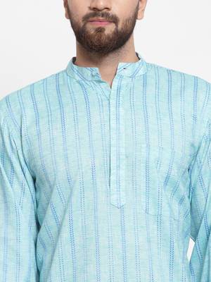 Sky Blue Plain Blended Cotton Kurta Pajama 2