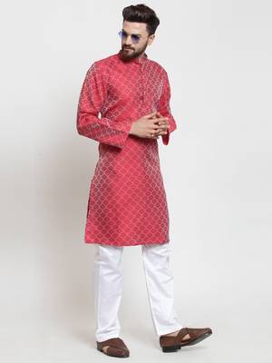 Red Plain Jacquard Kurta Pajama 5