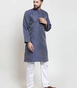 Blue Plain Jacquard Kurta Pajama