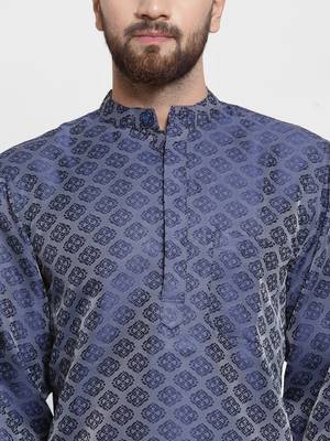 Blue Plain Jacquard Kurta Pajama 2