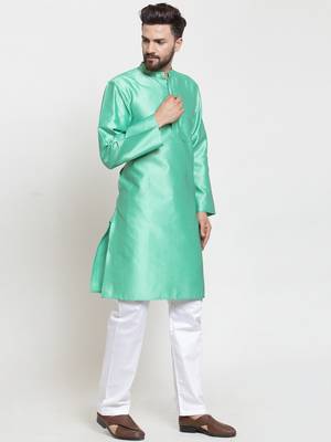 Green Plain Jacquard Kurta Pajama 1