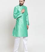 Green Plain Jacquard Kurta Pajama