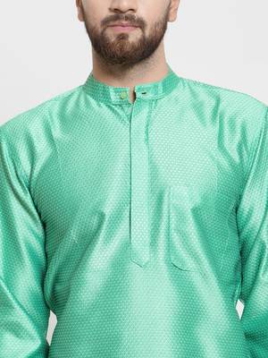 Green Plain Jacquard Kurta Pajama 2