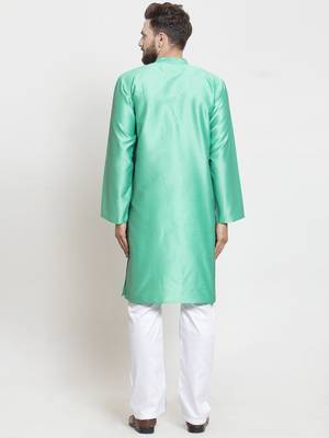 Green Plain Jacquard Kurta Pajama 3