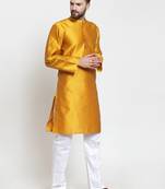 Yellow Plain Jacquard Kurta Pajama