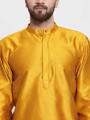 Yellow Plain Jacquard Kurta Pajama 2
