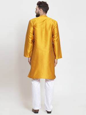 Yellow Plain Jacquard Kurta Pajama 3