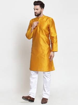 Yellow Plain Jacquard Kurta Pajama 4