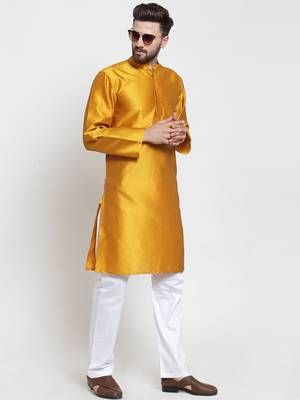 Yellow Plain Jacquard Kurta Pajama 5