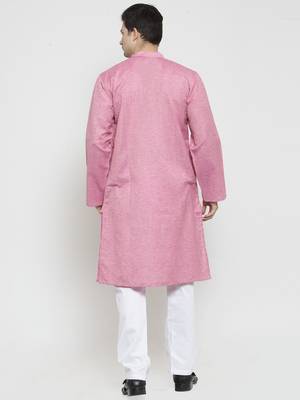 Pink Plain Blended Cotton Kurta Pajama 2