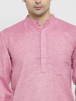 Pink Plain Blended Cotton Kurta Pajama 5