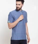 Blue Plain Cotton Men Kurtas