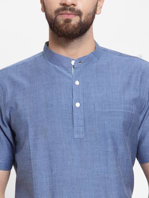 Blue Plain Cotton Men Kurtas 2