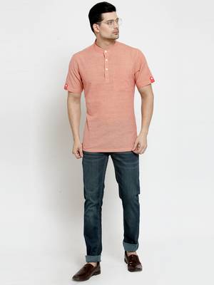Orange Plain Cotton Men Kurtas 1