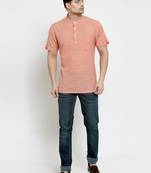 Orange Plain Cotton Men Kurtas