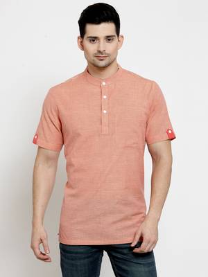 Orange Plain Cotton Men Kurtas 2