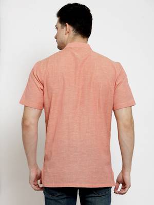 Orange Plain Cotton Men Kurtas 3