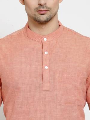 Orange Plain Cotton Men Kurtas 4