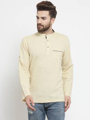 Cream Hand Woven Cotton Men Kurtas 1