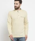 Cream Hand Woven Cotton Men Kurtas