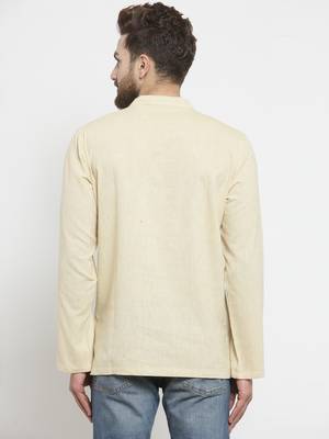 Cream Hand Woven Cotton Men Kurtas 2