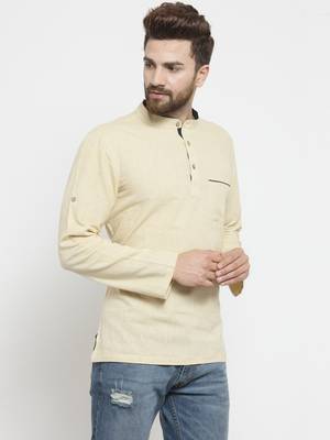 Cream Hand Woven Cotton Men Kurtas 3