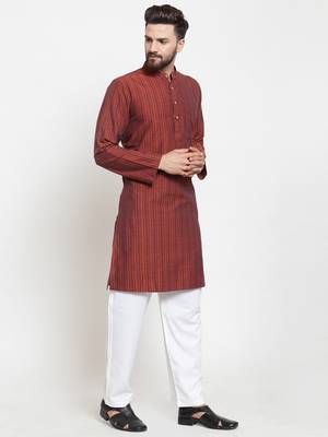 Brown Hand Woven Cotton Kurta Pajama 1