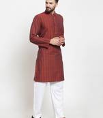 Brown Hand Woven Cotton Kurta Pajama
