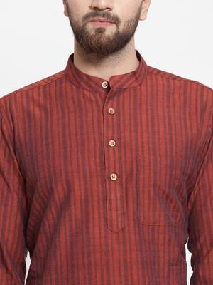 Brown Hand Woven Cotton Kurta Pajama 2
