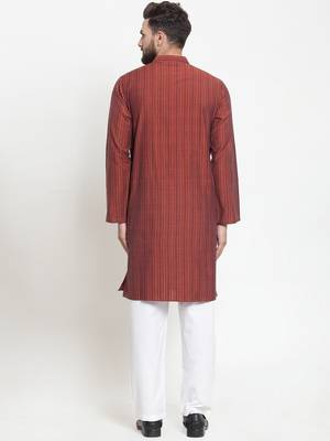 Brown Hand Woven Cotton Kurta Pajama 3