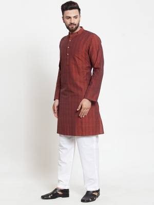 Brown Hand Woven Cotton Kurta Pajama 4