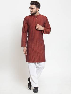 Brown Hand Woven Cotton Kurta Pajama 5