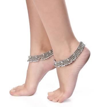 Traditional Oxidized Silver Kundan Anklet For Girls & Women  1