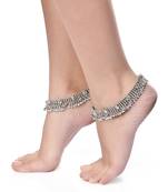 Traditional Oxidized Silver Kundan Anklet For Girls & Women 