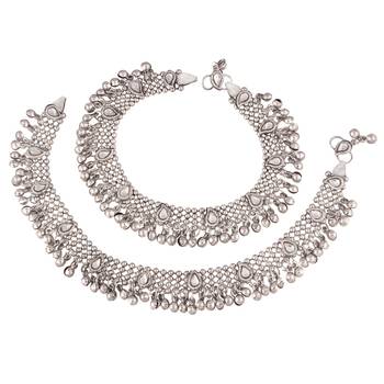 Traditional Oxidized Silver Kundan Anklet For Girls & Women  2