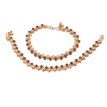 Gold Plated Traditional Kundan Anklets For Women A023Mg 1