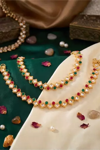 Gold Plated Traditional Kundan Anklets for Women 