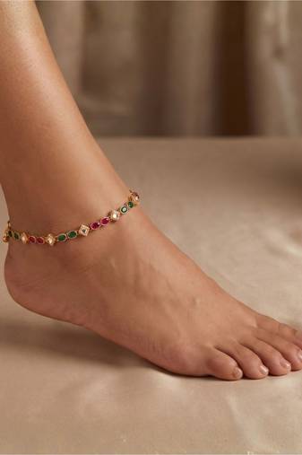 Gold Plated Traditional Kundan Anklets for Women A026mg