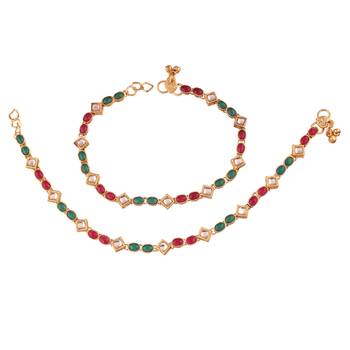 Gold Plated Traditional Kundan Anklets For Women A026Mg 1